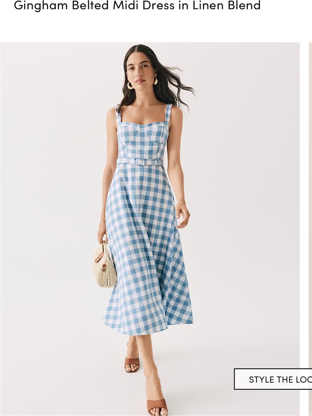 Ann Taylor Blue and White Gingham Belted Midi Dress